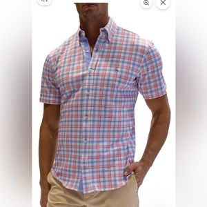 TAILOR BYRD PINK PLAID KNIT 'GETAWAY' SHORT SLEEVE SHIRT Brand New never opened